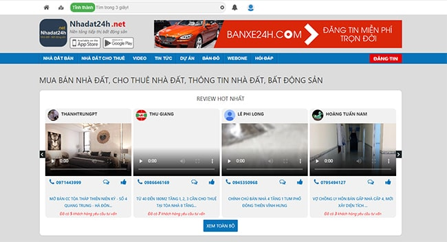 danh sách web đăng tin miễn phí  nhadat24h.net