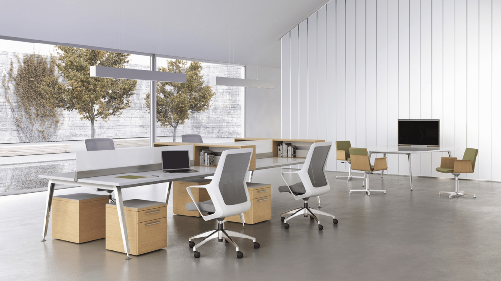 Sử dụng không gian mở và tone trắng thiết kế văn phòng làm việc 60m2